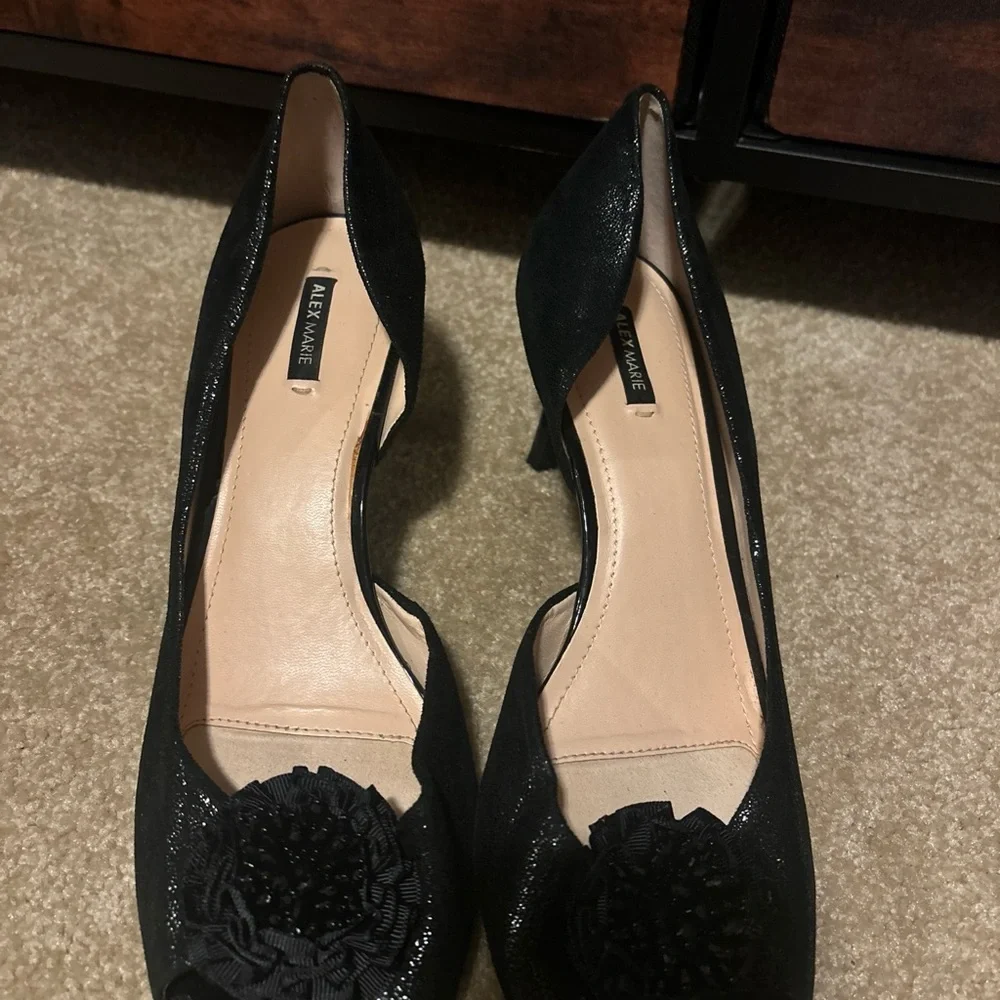 Alex Marie women’s Black Peep-Toe Heels with Floral Accent - Picture 8 of 9